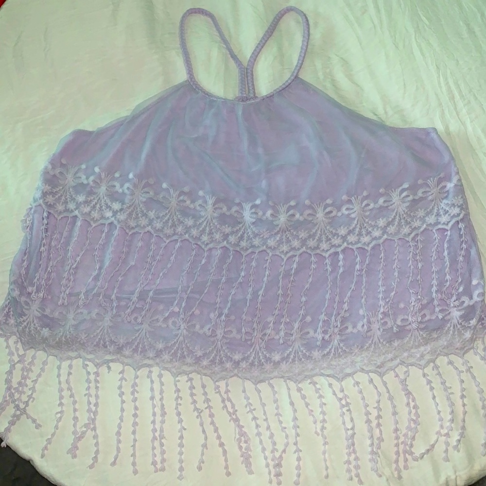 Charlotte Russe Tops | Lavender Lace Halter Crop Top | Color: Purple | Size: XL